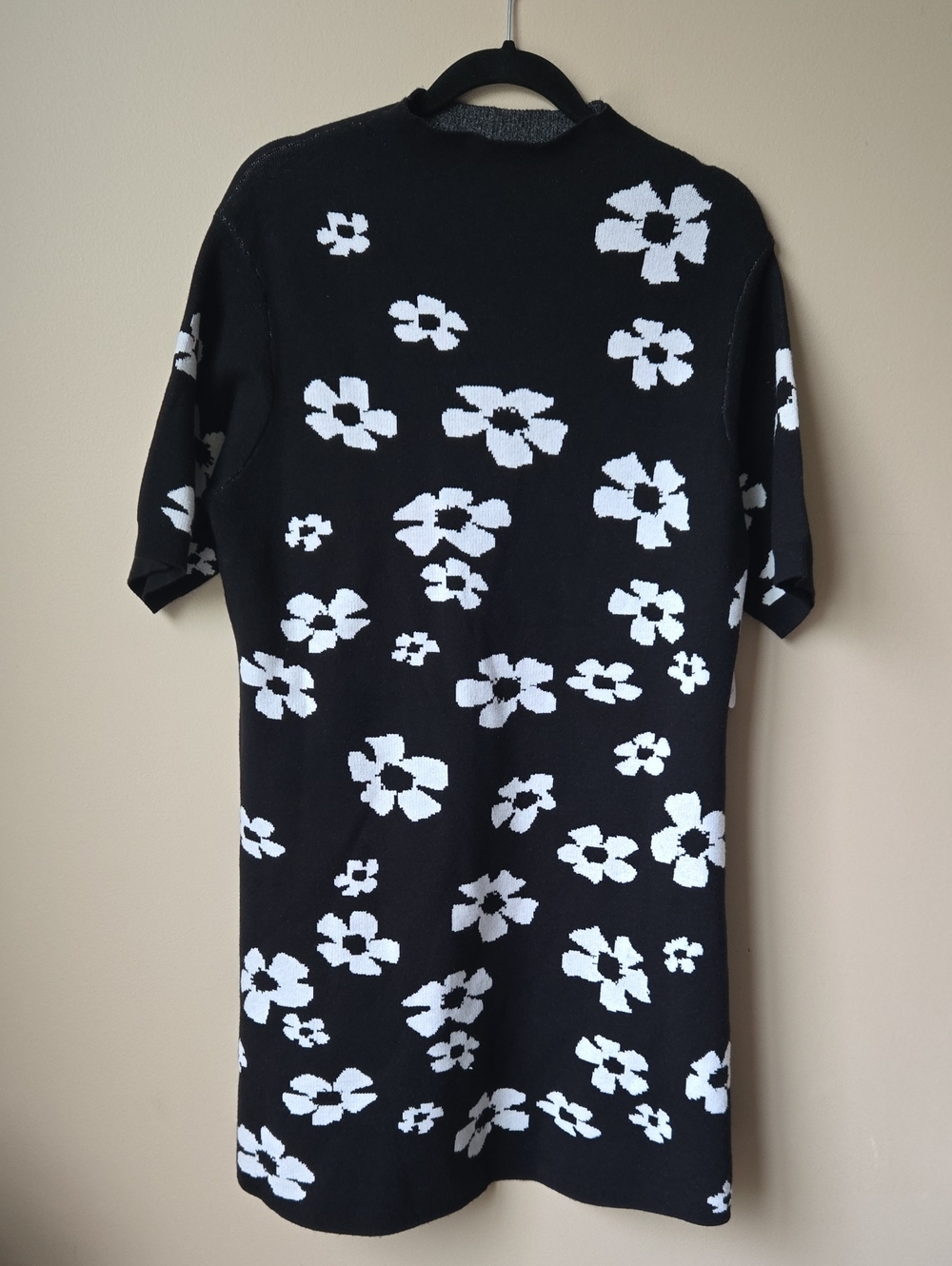 Black Floral Midi Dress with White Blossom Pattern